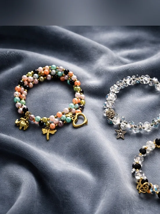 3 Multicolor and Crystal Beaded Charm Bracelet Bundle - Women's Jewelry - Picture 2 of 2